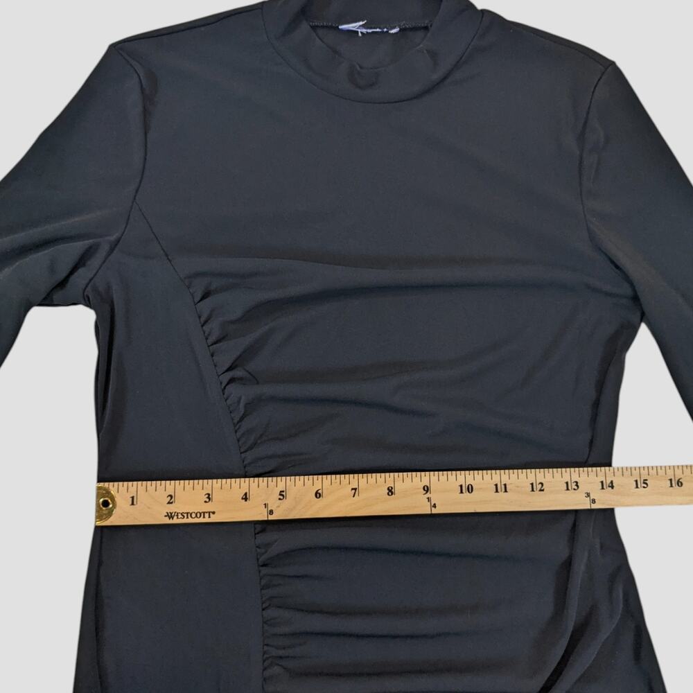 Future Collective Long Sleeve Mock Neck Ruched Black Midi Dress Women’s Medium - Picture 12 of 16